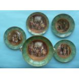 A set of four malachite plates together with the matching tall comport (5) (pot lid, potlid,