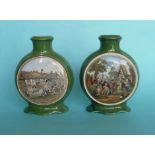 A pair of malachite moon vases (2) (pot lid, potlid, prattware)