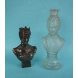 Princess Alexandra: a cast spelter portrait bust, 211mm and a moulded glass bottle and stopper,