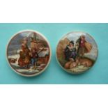 Dutch Winter Scene (308) and Lady, Boy and Goats (316) (2) (pot lid, potlid, prattware)