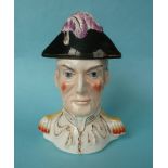 Wellington: a Staffordshire pottery jar and cover modelled as a portrait bust depicted in uniform,