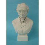 Disraeli: a white parian portrait bust by Robinson & Leadbeater on integral square base, 261mm (