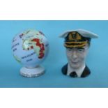 A Melba China globe inscribed around the foot for Edward VIII 1937 and a Winton character jug of