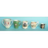 Edward VIII: a Tuscan China loving cup, 130mm, a mug by Crown Staffordshire, two by Copeland, an