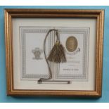 1885 Prince Albert Victor: a gilt printed dance card together with the tassel and pencil for a