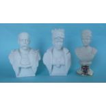 1911 Coronation: a pair of continental white bisque porcelain portrait busts, 135mm and a crested