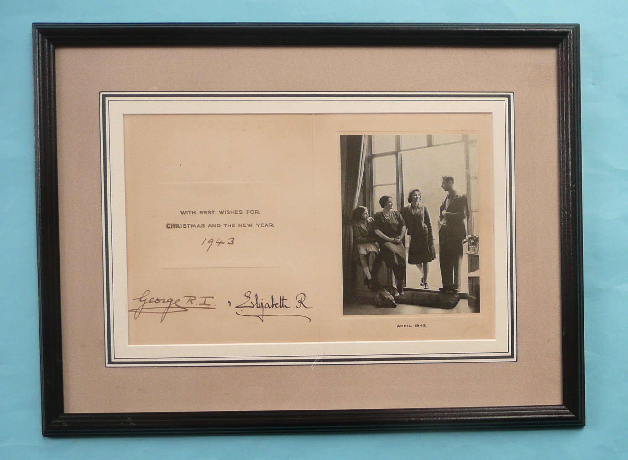 1942 George VI and Elizabeth: a Christmas card with monochrome photograph depicting the Royal