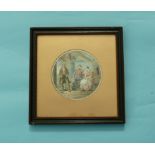 The Rivals (322) framed * Ex Mortimer collection, lot 52C (pot lid, potlid, prattware, watercolour)