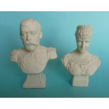 George VI and Mary: a white parian portrait bust on named base of the King, 197mm and another of the