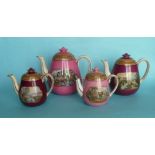 Four various oviform teapots, each restored, tallest 181mm (8) (pot lid, potlid, prattware)