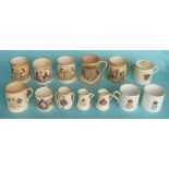 1911 Coronation: ten various mugs including two with lithophane bases and three miniature Royal