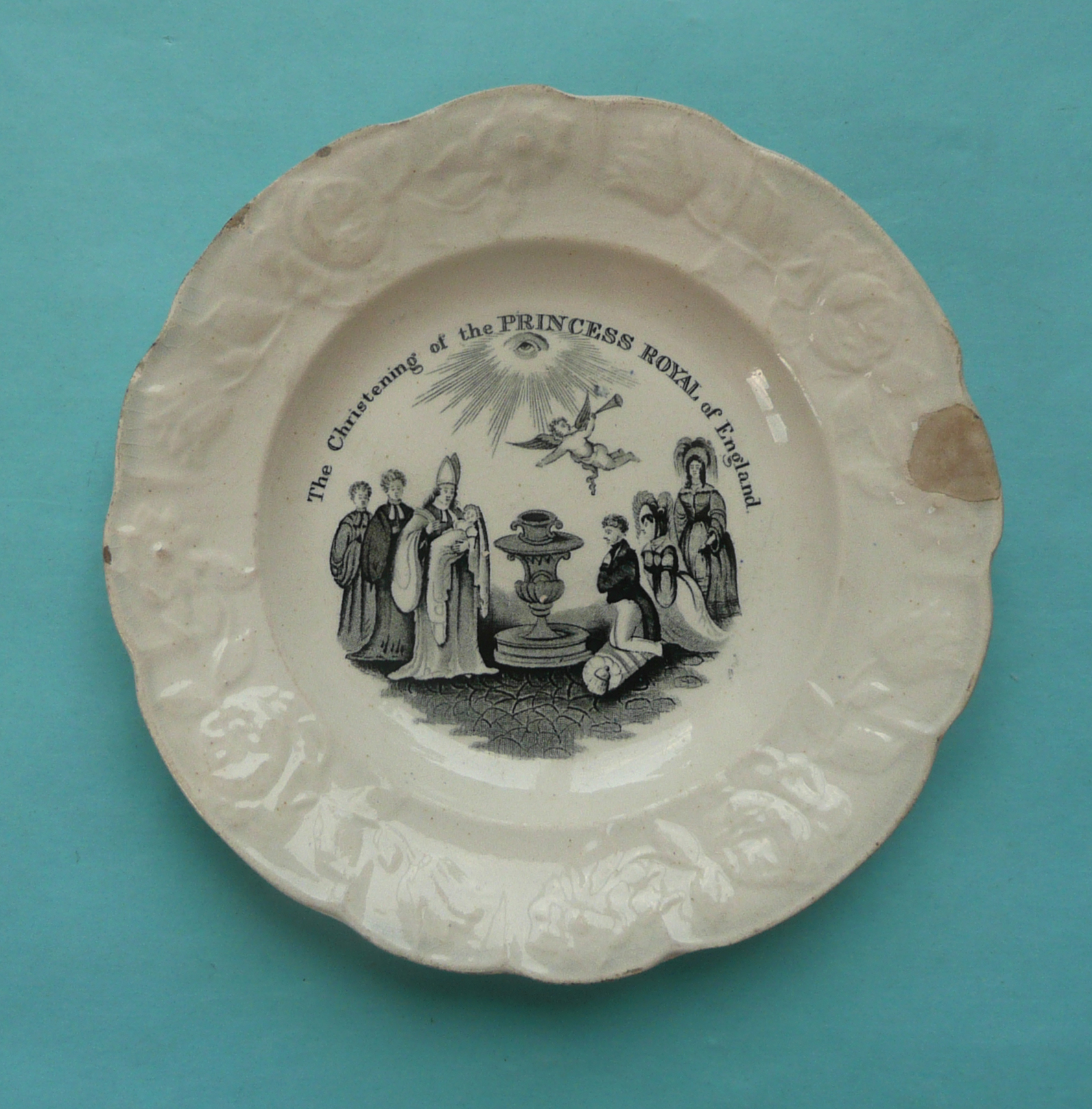 1841 Christening: a nursery plate printed in black, 180mm, chipped* See Victoria Remembered, plate