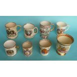 1937 Coronation: six various mugs and two beakers (8) (commemorative, commemorate, royal)