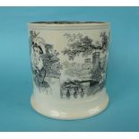 1838 Victoria: a rare large cylindrical mug printed in black with a named hatted portrait surmounted