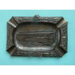 1918 Armistice: a French spelter ashtray cast with an inscribed and dated view of the railway