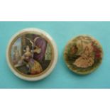 Lady with Hawk (106) and Lady with Guitar (107) extra small, restored (2) (pot lid, potlid,