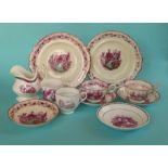 Royal Family: two pink lustre cups and saucers and seven other similar pieces, circa 1850 (11) (