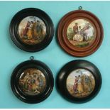 Four framed figural pot lids (4) (pot lid, potlid, prattware)