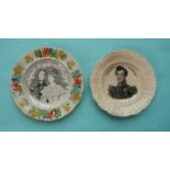 1840 Wedding: a nursery plate with a colourful moulded border printed in black with named portraits,