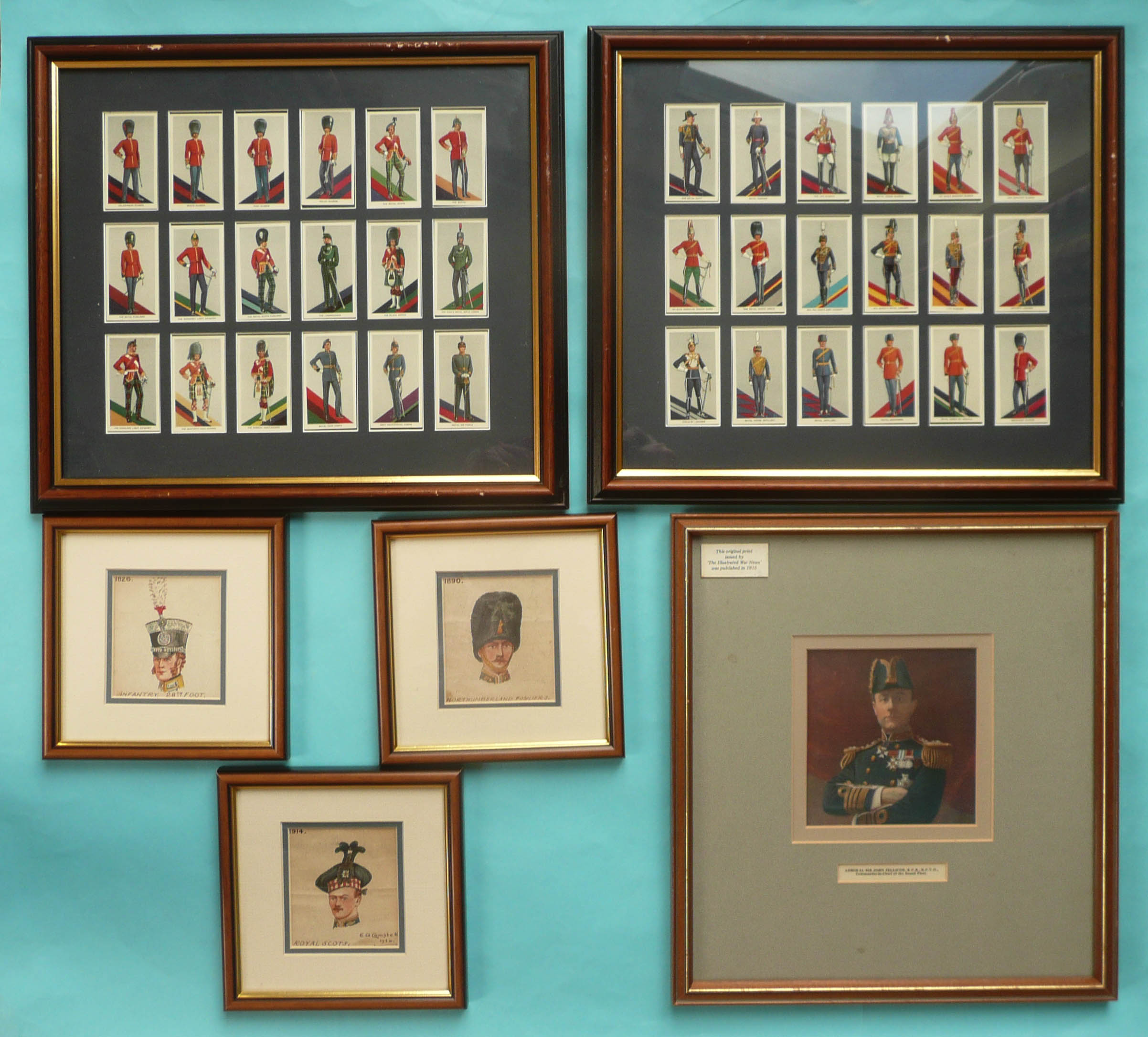 Three small watercolours by E.A. Campbell dated 1924 depicting the headdress of the Royal Scots in