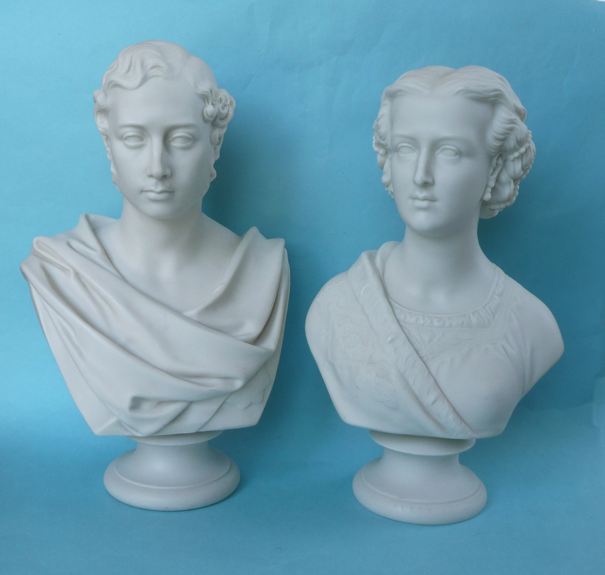 1863 Prince of Wales and Princess Alexandra: a particularly good pair of Copeland portrait busts for