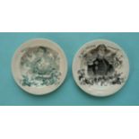 1840 Victoria and Albert: a matched pair of miniature plates, one printed in green the other