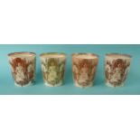 1897 Jubilee: four Doulton Lambeth pottery beakers each printed with the Queen seated upon the