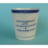 1832 General Election in Whitehaven: a rare pottery beaker printed in blue for the passing of the