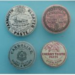 Yarmouth Bloater Paste, Thorntons Anthracoline, pink ground with base, George & Welch’s Carboline,