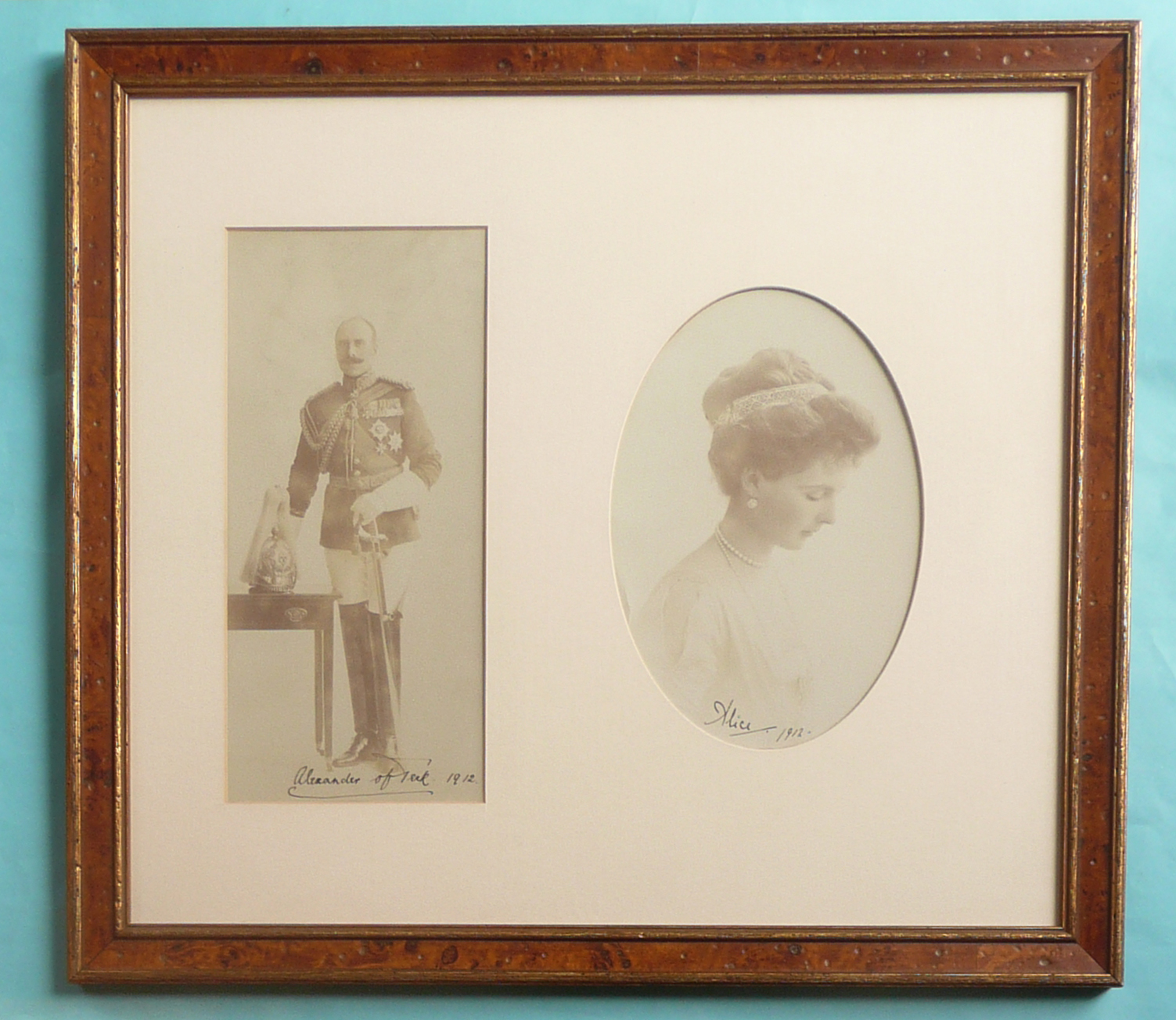 1912 Princess Alice and Alexander of Teck: a pair of photographs each ink signed and dated,