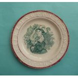 1838 Victoria: a nursery plate the border moulded with the alphabet and lined in pink printed in
