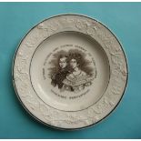 1840 Wedding: a nursery plate with moulded border printed in brown with inscribed portraits,