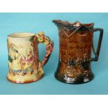 A good Floral Dance musical mug, 172mm and a treacle glazed musical moulded jug to play John Peel,