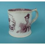 1837 Victoria: a good cylindrical mug by Read & Clementson printed in pink with named portraits