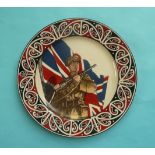 World War I: a Royal Doulton plate stylishly decorated with a soldier against the Union flag, the