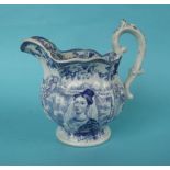 1837/1838 Victoria: a lobed pottery jug printed in blue with a named portrait and Windsor Castle
