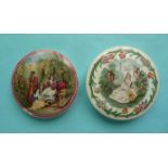 An Eastern Repast (98) and Lady with Guitar (107) (2) (pot lid, potlid, prattware)