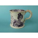 1838 Coronation: a Swansea mug the slightly waisted body printed in purple, 85mm, feint hairline