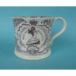 1838 Victoria: a good pottery mug the slightly waisted body printed in purple with a named