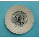 1837/1838 Victoria: a nursery plate with moulded border printed in black with an equestrian portrait