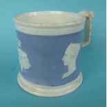 1838 Victoria: a mug moulded with a head in profile and on the reverse Britannia centred by