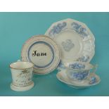 1841 Birth: a nursery plate the border moulded with name and date centred by the name Jane painted