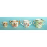 1937 Coronation: an Adderley Ware green ground loving cup, 100mm and three other good quality loving