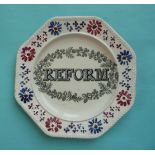 1832 Reform: an octagonal nursery plate with colourful moulded border, 178mm (commemorative,