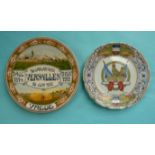 World War I: a Delft plate painted with scenes of war and peace and dated for the cessation of