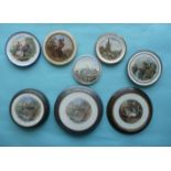 Four framed circular teapot stands and four unframed (8) (pot lid, potlid, prattware)