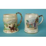 A good Irish Jaunting Car musical mug to play Killarney, 131mm and a Madame Butterfly mug, both by