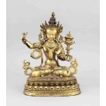 Große Shyama-Tara, China, wohl 19. Jh., Bronze, Feuervergoldet. Im Padmasana auf doppeltemLotosthron