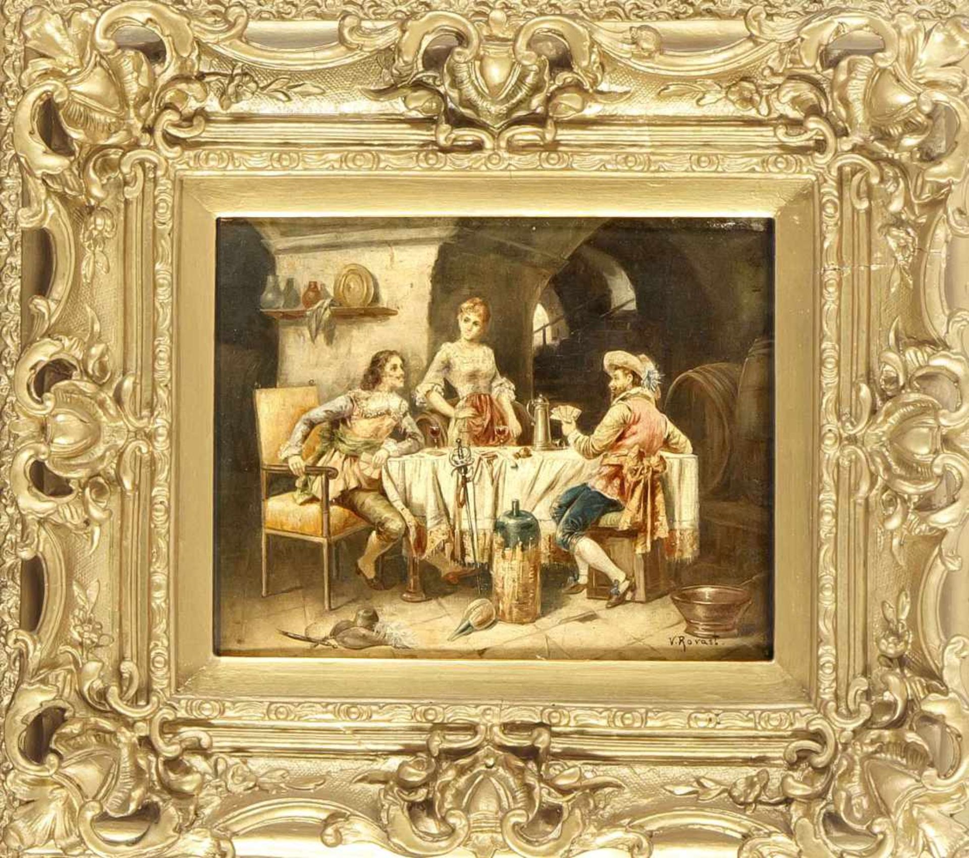 Victor Rovast (1861-1928), niederländischer Genremaler, Das Kartenspiel, Öl/Lwd., signiertu. re.