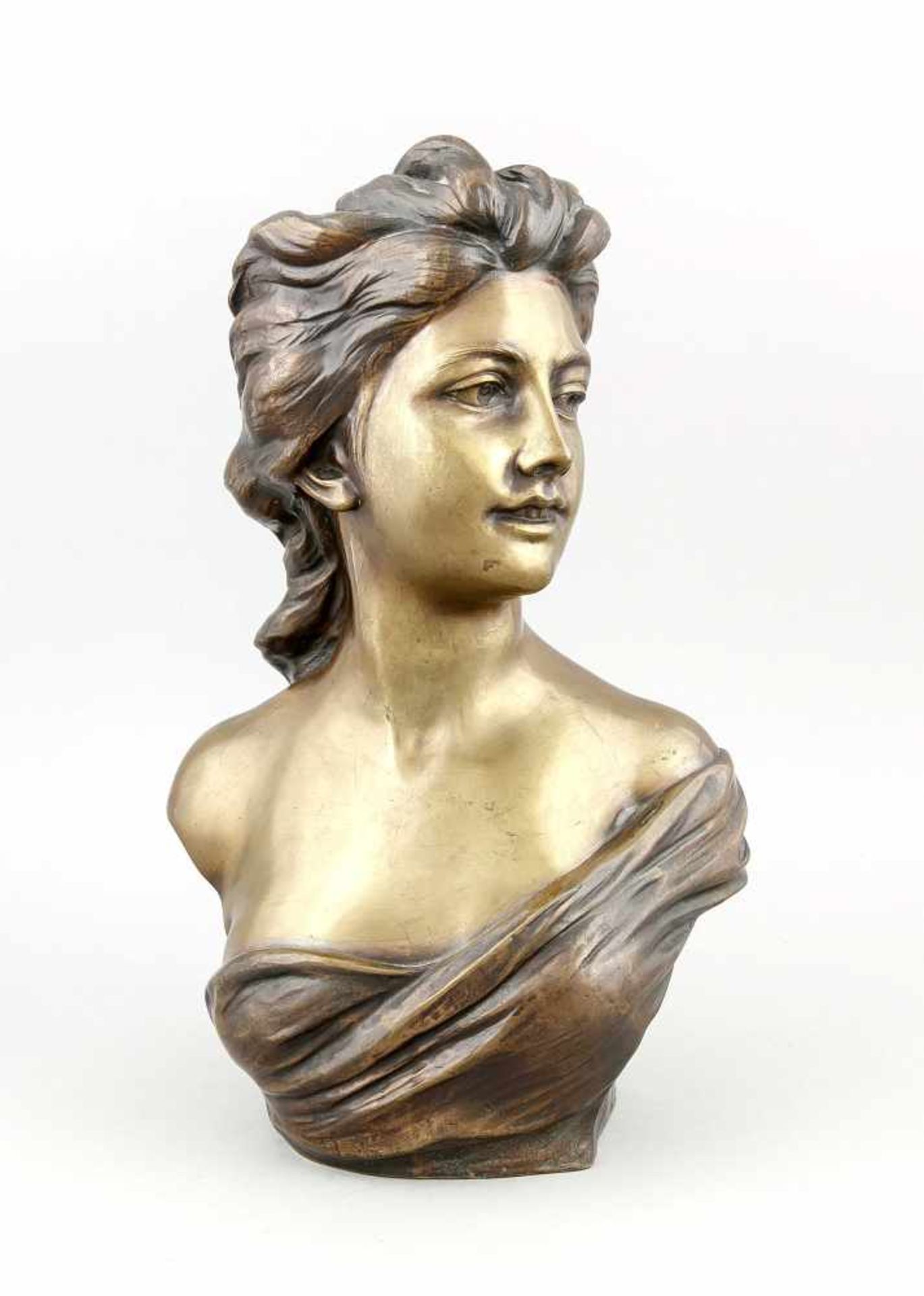 Jef Lambeaux (1852-1908), belgischer Bildhauer, große Mädchenbüste, Bronze, partiellpatiniert,